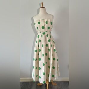 Entro Cream and Green Polka Dot Midi Dress